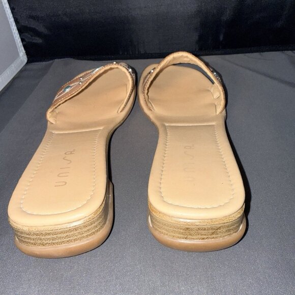 Unisa TONKA Slide Sandals Women’s 7B Chunky Heel Brown Leather Beaded Spain - Picture 4 of 5